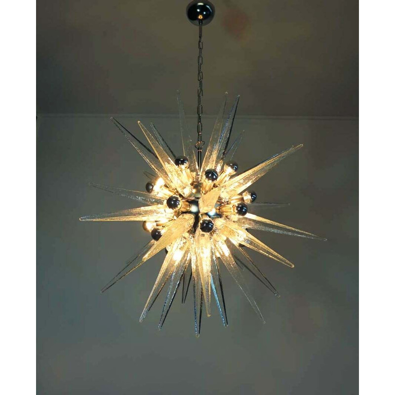 Vintage Italian chandelier "Sputnik" 20 lights Murnano Ice glass - 1970s