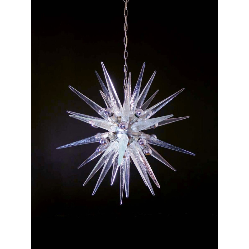 Vintage Italian chandelier "Sputnik" 20 lights Murnano Ice glass - 1970s