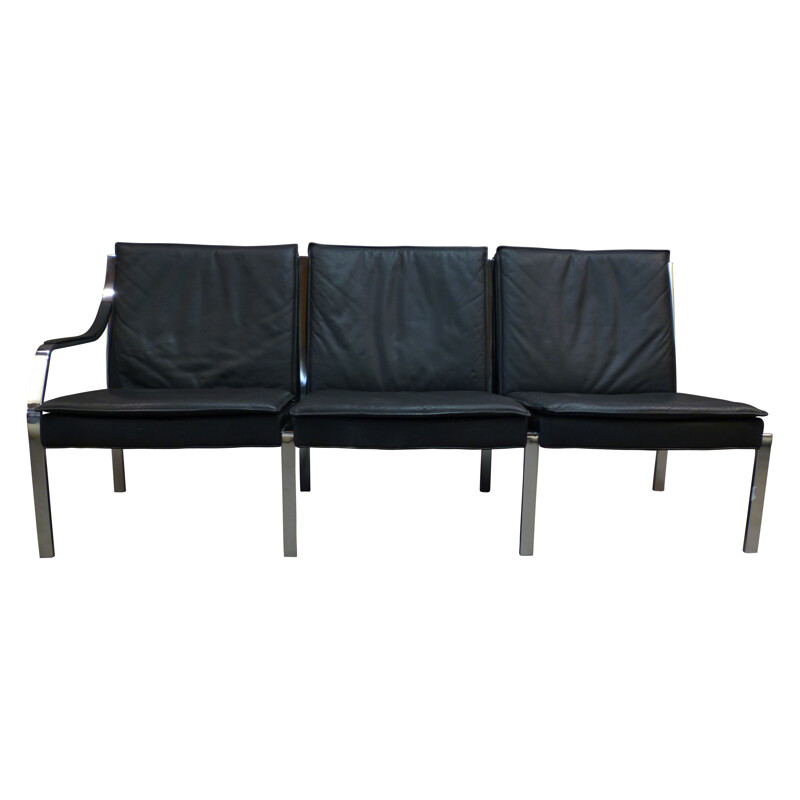 3 seats sofa in leather and stell, FABRICIUS & KASTHOLM - 1970s