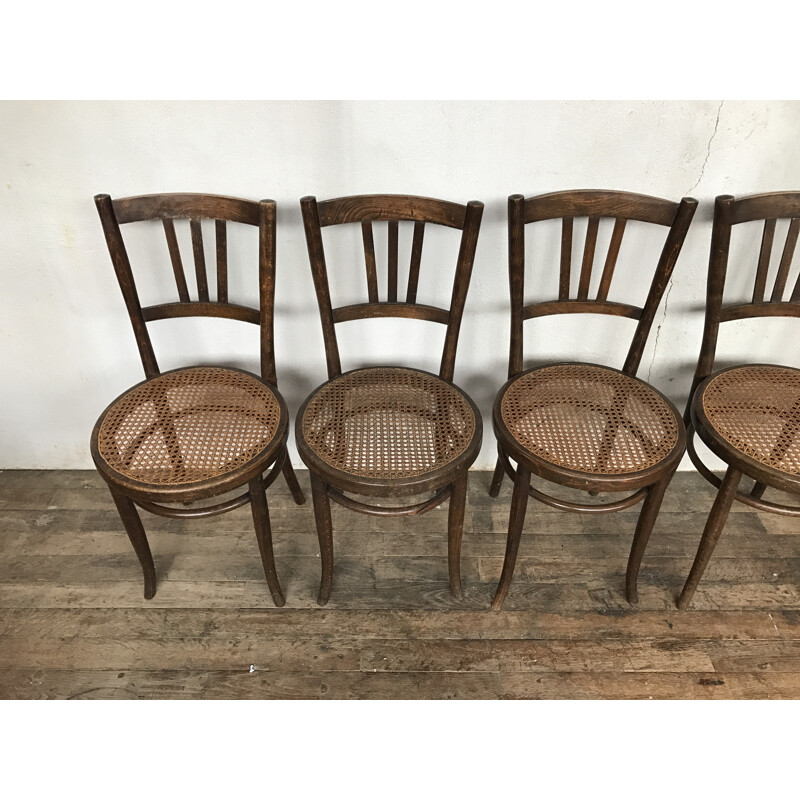 Série de 6 chaises de bistrot cannées bentwood dlg luterma - 1950