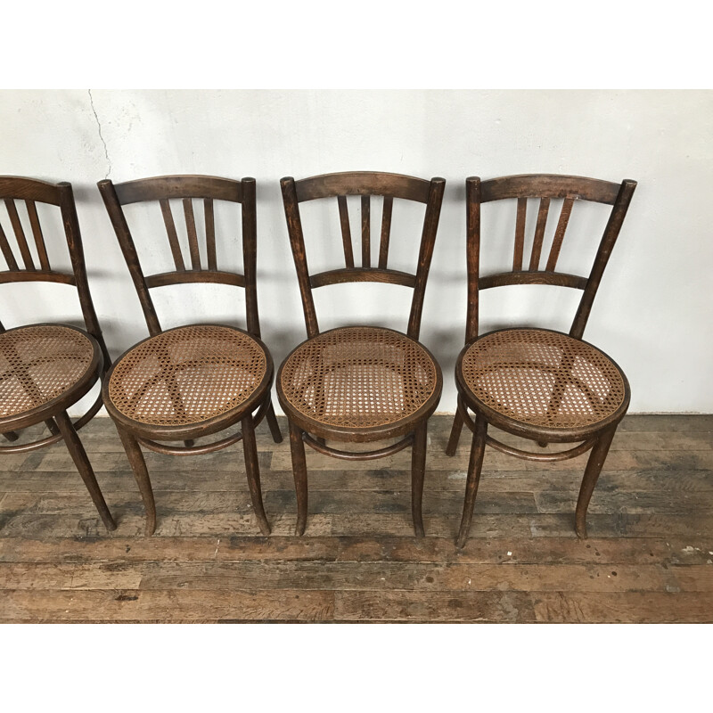 Série de 6 chaises de bistrot cannées bentwood dlg luterma - 1950