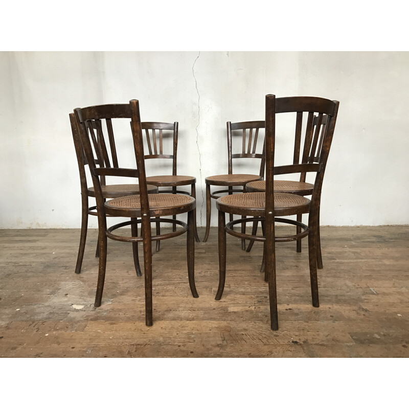 Série de 6 chaises de bistrot cannées bentwood dlg luterma - 1950