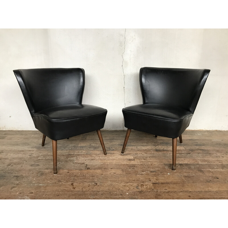 Vintage pair of cocktail leatherette chairs - 1950s