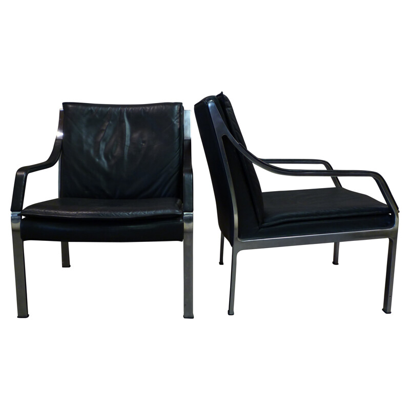 Pair of black leather armchairs, Preben FABRICIUS & Jørgen KASTHOLM - 1960s