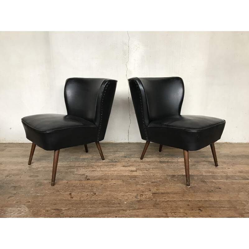 Vintage pair of cocktail leatherette chairs - 1950s