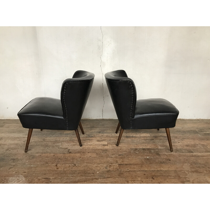 Vintage pair of cocktail leatherette chairs - 1950s