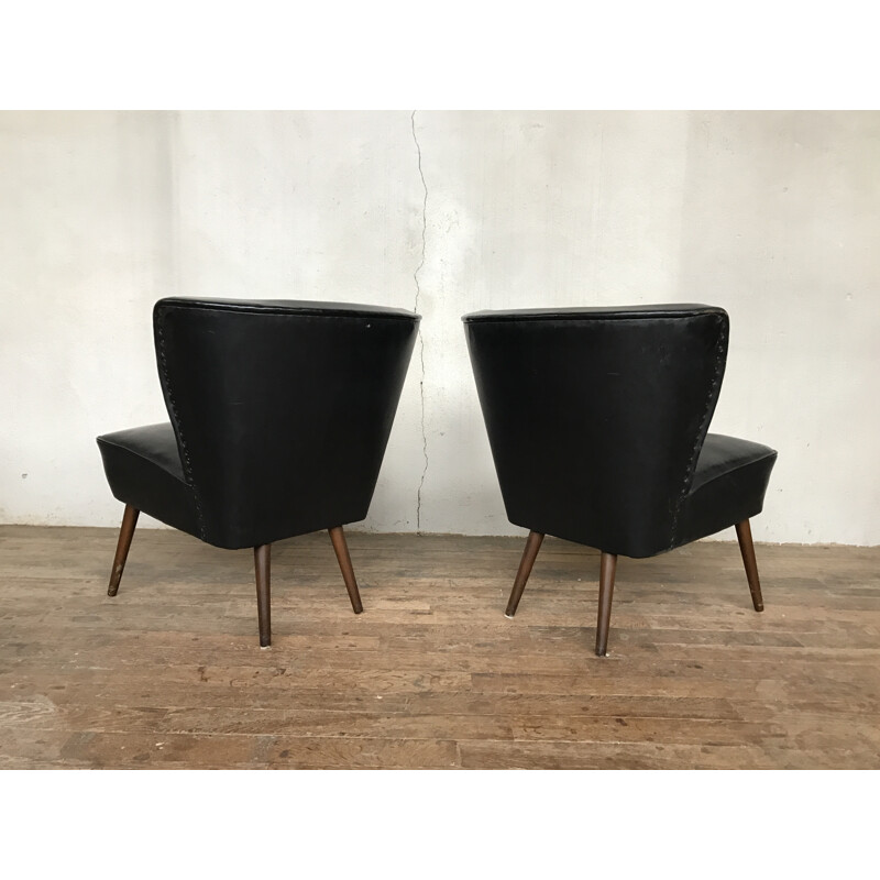 Vintage pair of cocktail leatherette chairs - 1950s