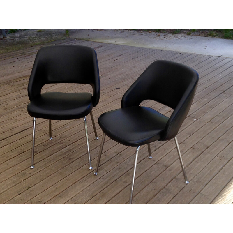 Set of 2 vintage chairs in black leatherette - 1970s