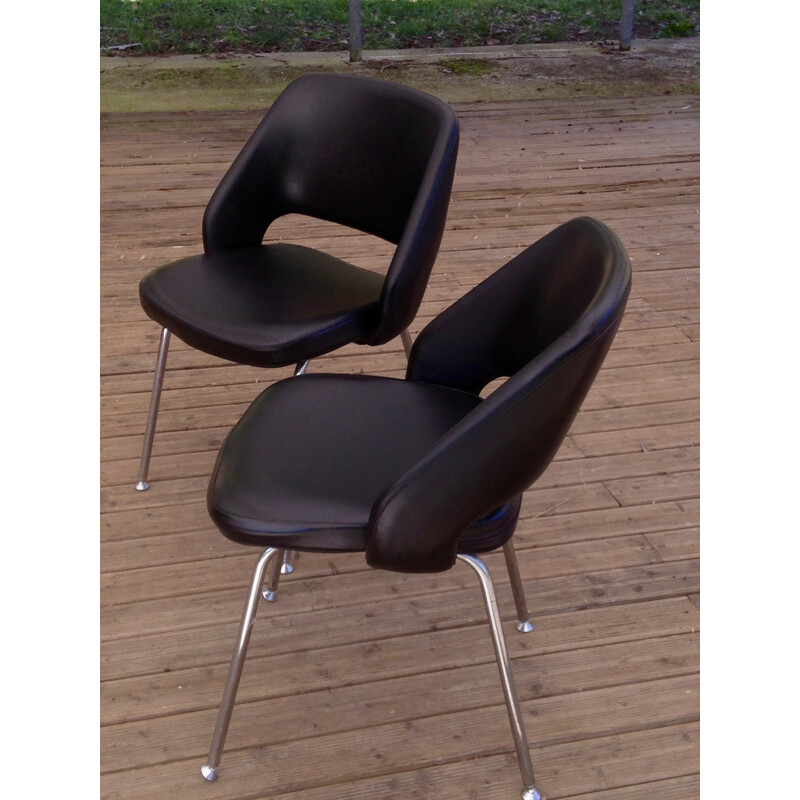 Set of 2 vintage chairs in black leatherette - 1970s