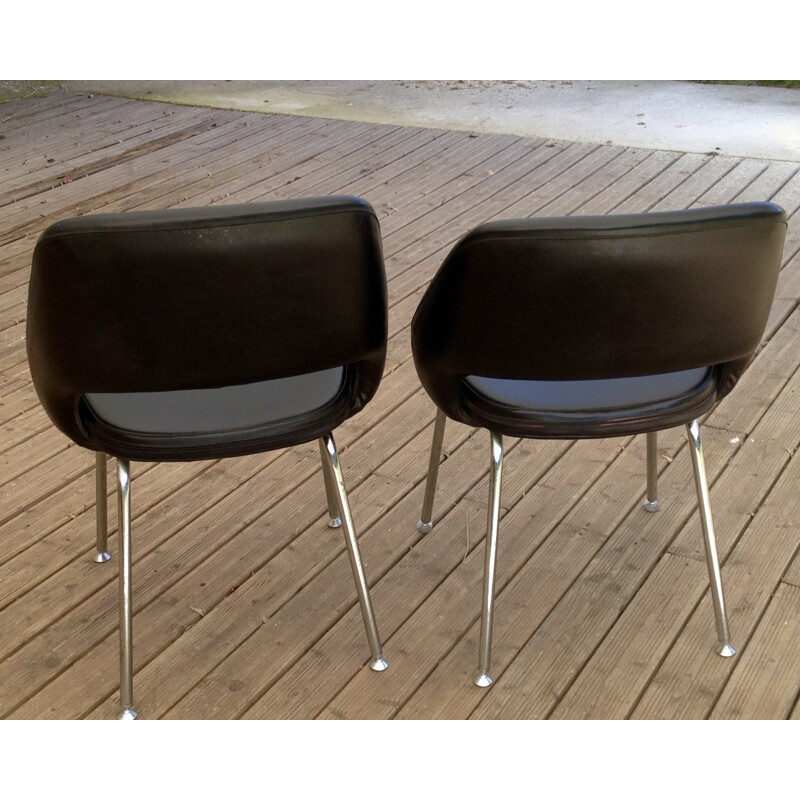 Set of 2 vintage chairs in black leatherette - 1970s