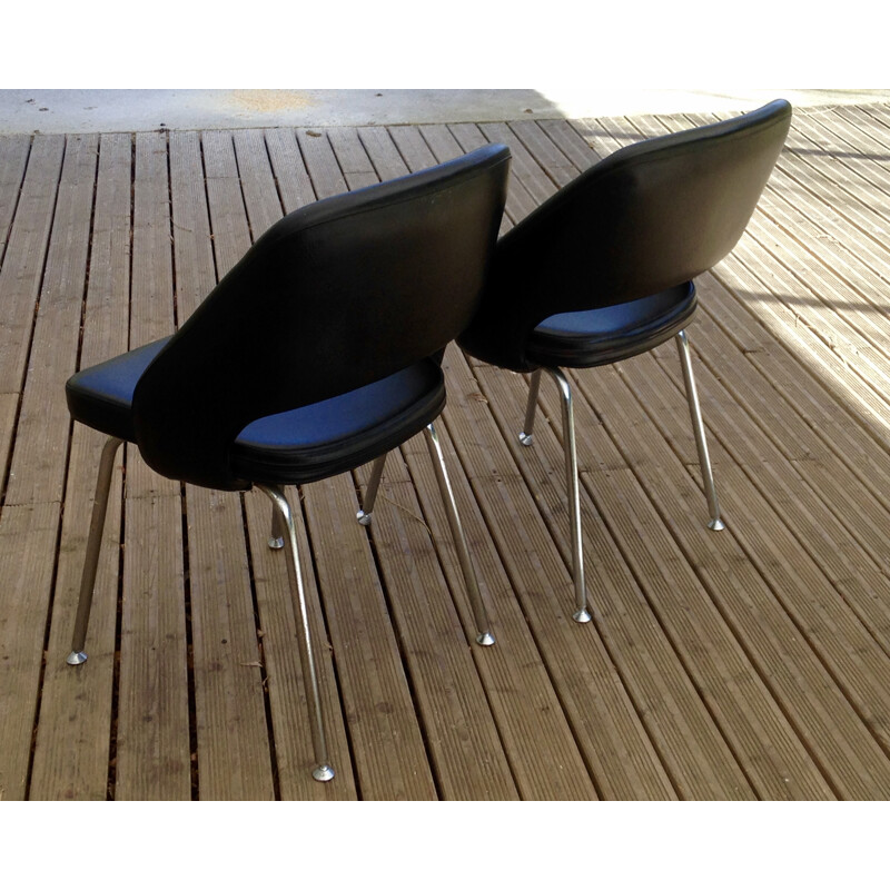 Set of 2 vintage chairs in black leatherette - 1970s