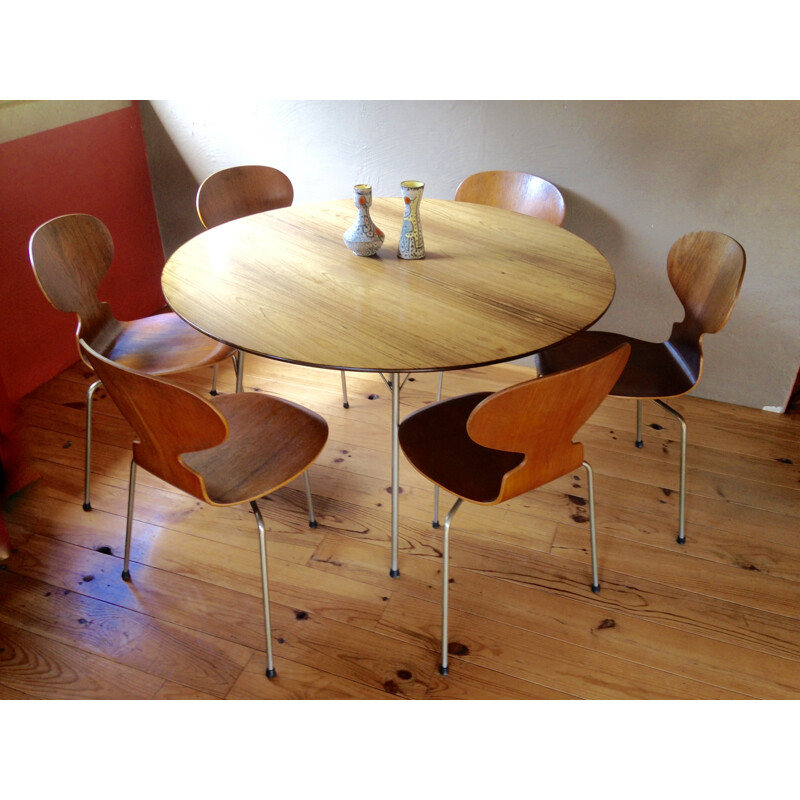 Set of 6 teak tripod chairs 3100 by Arne Jacobsen for Fritz Hansen - 1950s