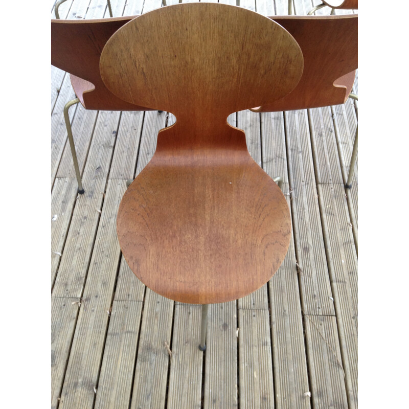 Set of 6 teak tripod chairs 3100 by Arne Jacobsen for Fritz Hansen - 1950s