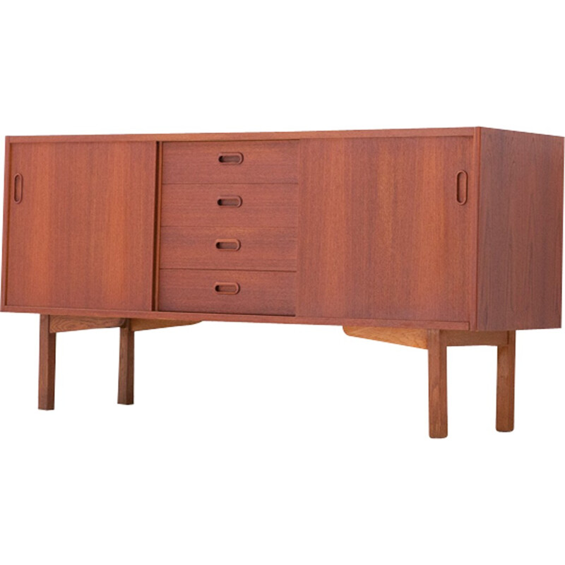 Swedish Teak Wood sideboard with Drawers and Sliding Doors - 1950s