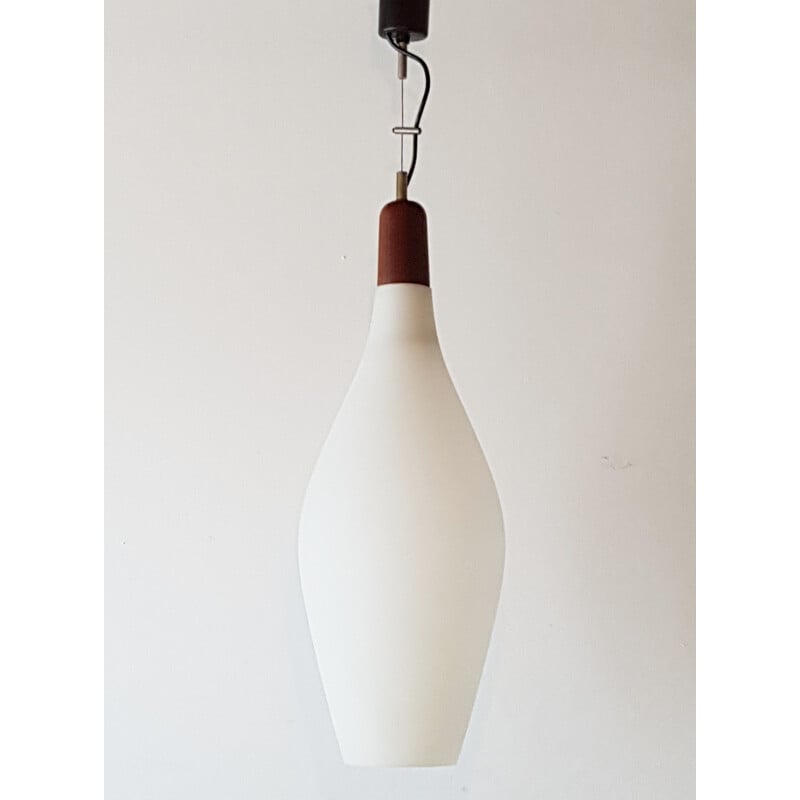 Vintage scandinavian glass pendant lamp and teak - 1960s