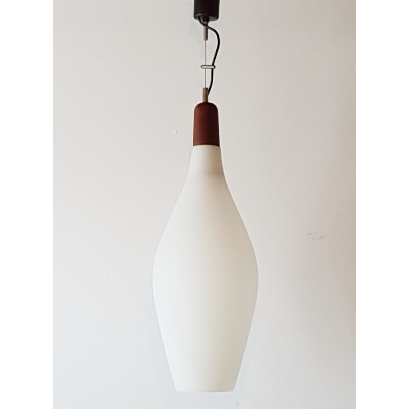 Vintage scandinavian glass pendant lamp and teak - 1960s