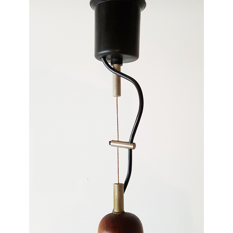 Scandinavische hanglamp van glas en teakhout - 1960