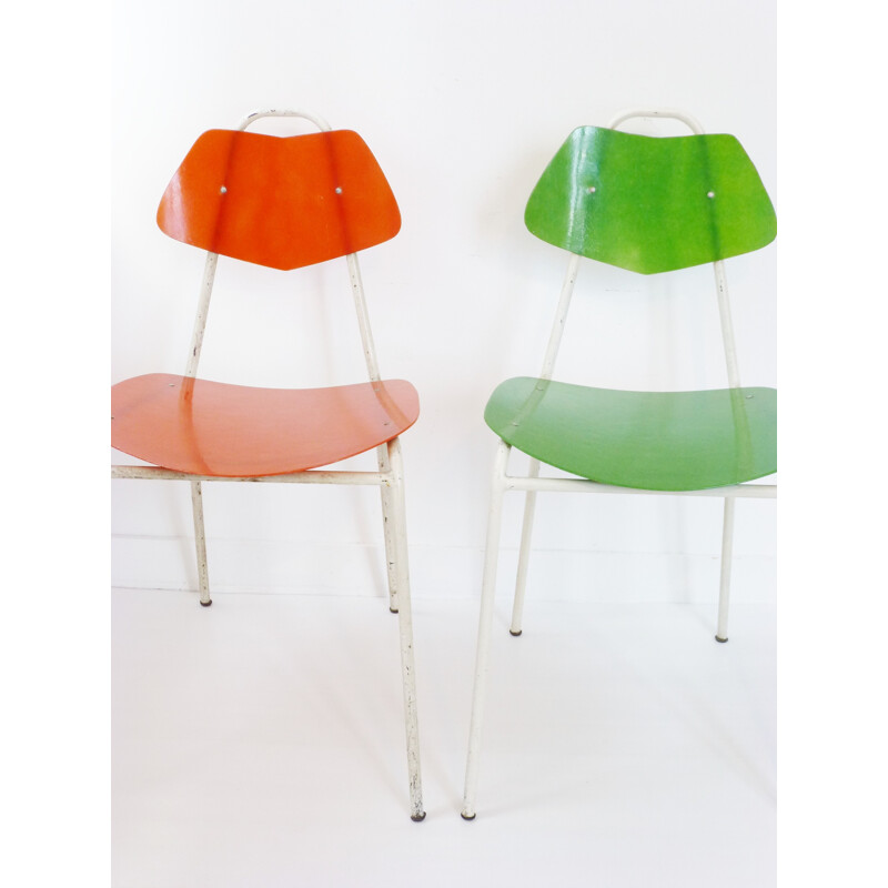 Vintage pair of fiberglass chairs & steel - 1950s