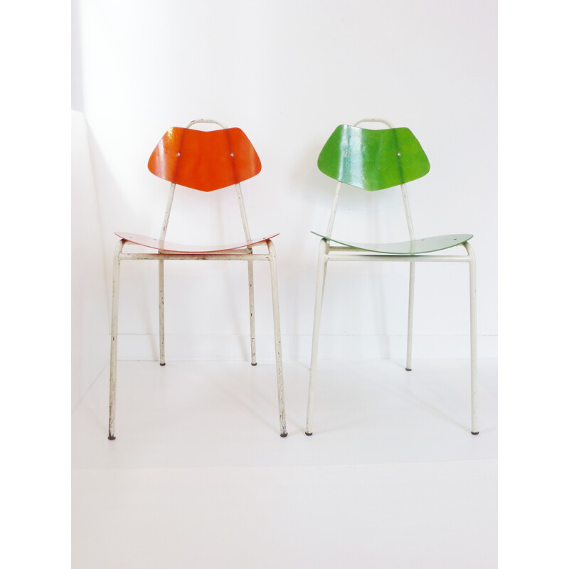 Vintage pair of fiberglass chairs & steel - 1950s