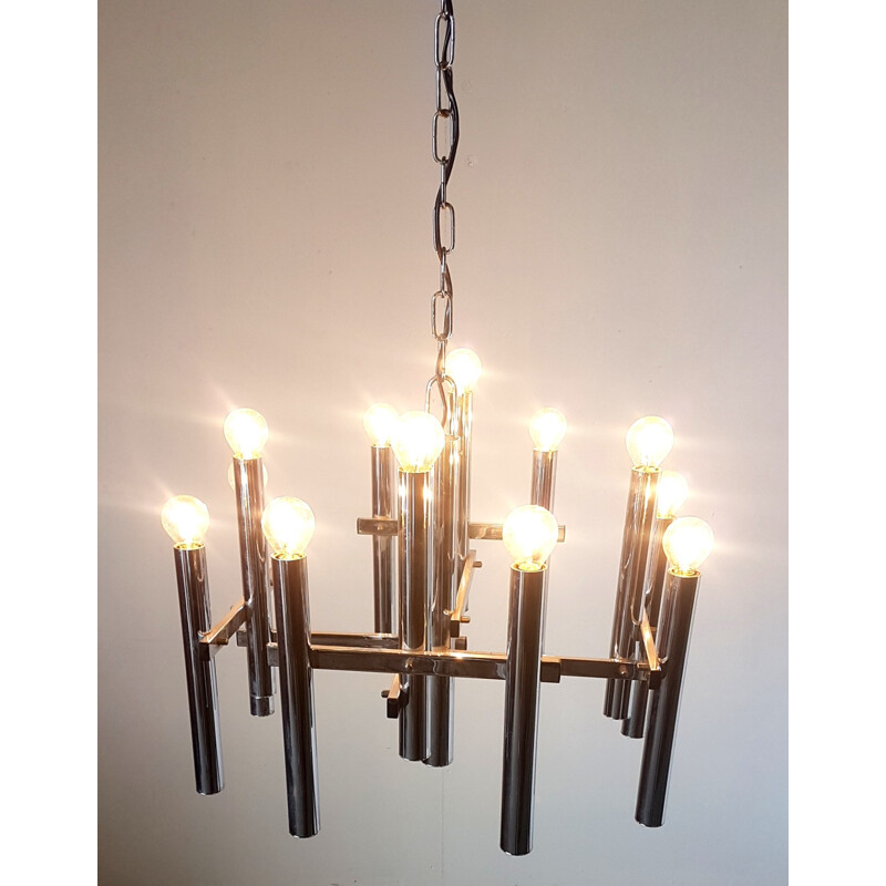 Vintage 12 light chandelier by Gaetano Sciolari - 1970s