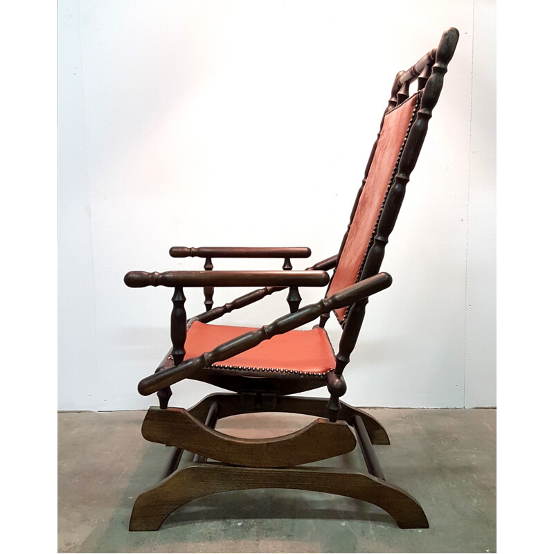 Vintage scandinavian rocking chair with patinated leather - 1950s