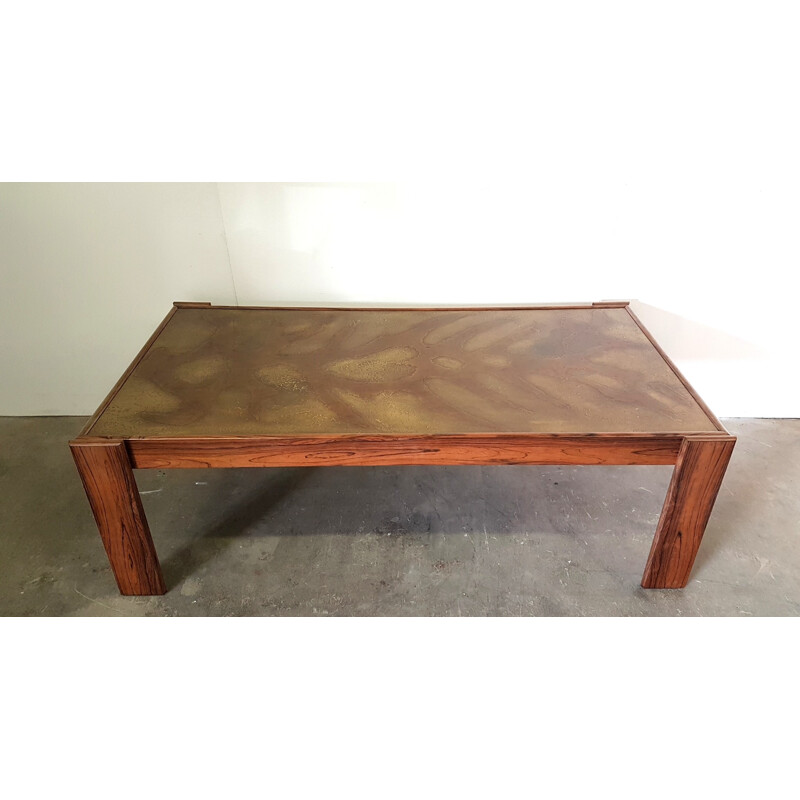 Vintage brutalist coffee table with etched copper top - 1960s 
