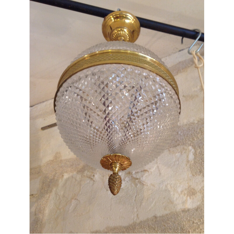 Ball pendant lamp in crystal and brass - 1960s