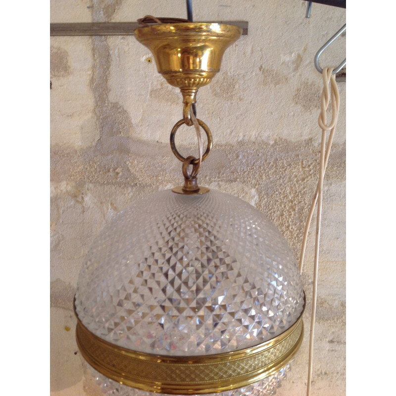 Ball pendant lamp in crystal and brass - 1960s