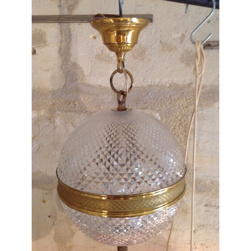 Ball pendant lamp in crystal and brass - 1960s