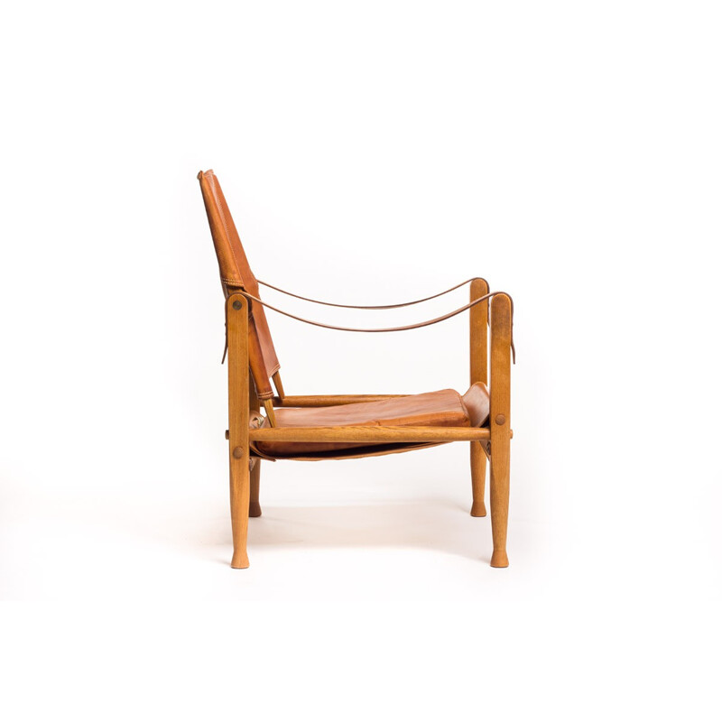 Vintage tan leather Safari Chair by Kaare Klint for Rud Rasmussen - 1960s