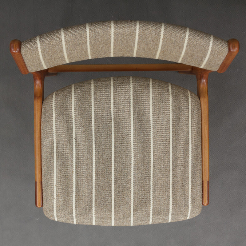 Set of 6 striped chairs in teak and wool - 1960s