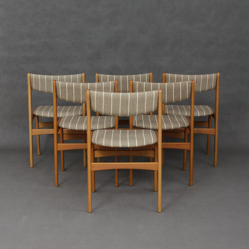 Set of 6 striped chairs in teak and wool - 1960s