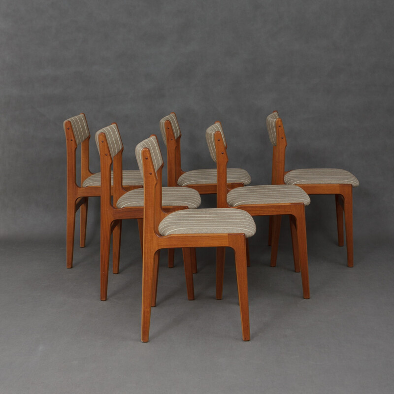 Set of 6 striped chairs in teak and wool - 1960s