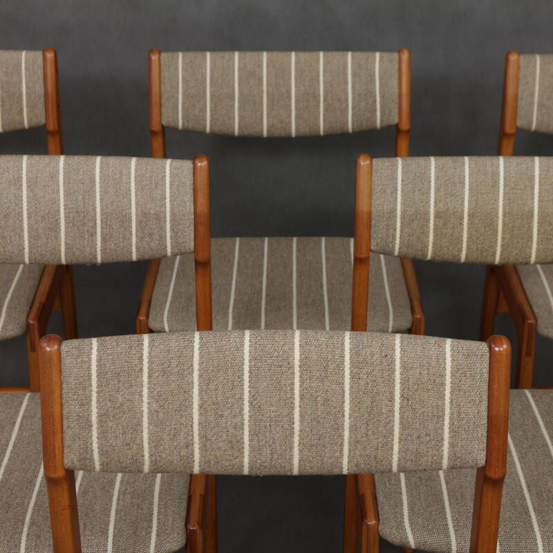 Set of 6 striped chairs in teak and wool - 1960s