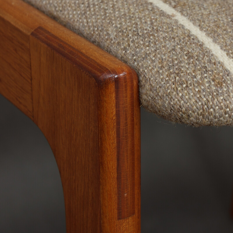 Set of 6 striped chairs in teak and wool - 1960s