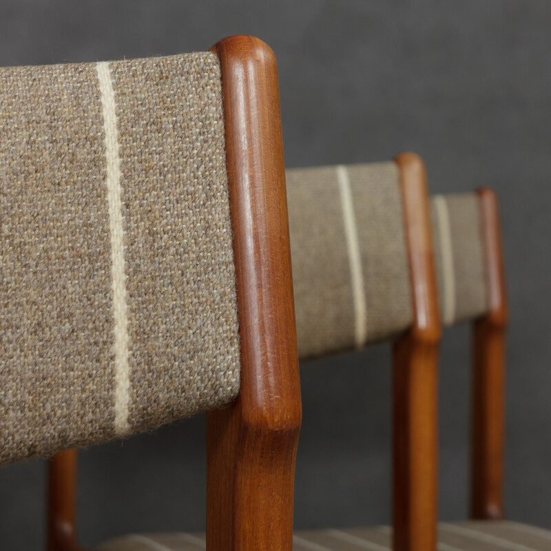 Set of 6 striped chairs in teak and wool - 1960s