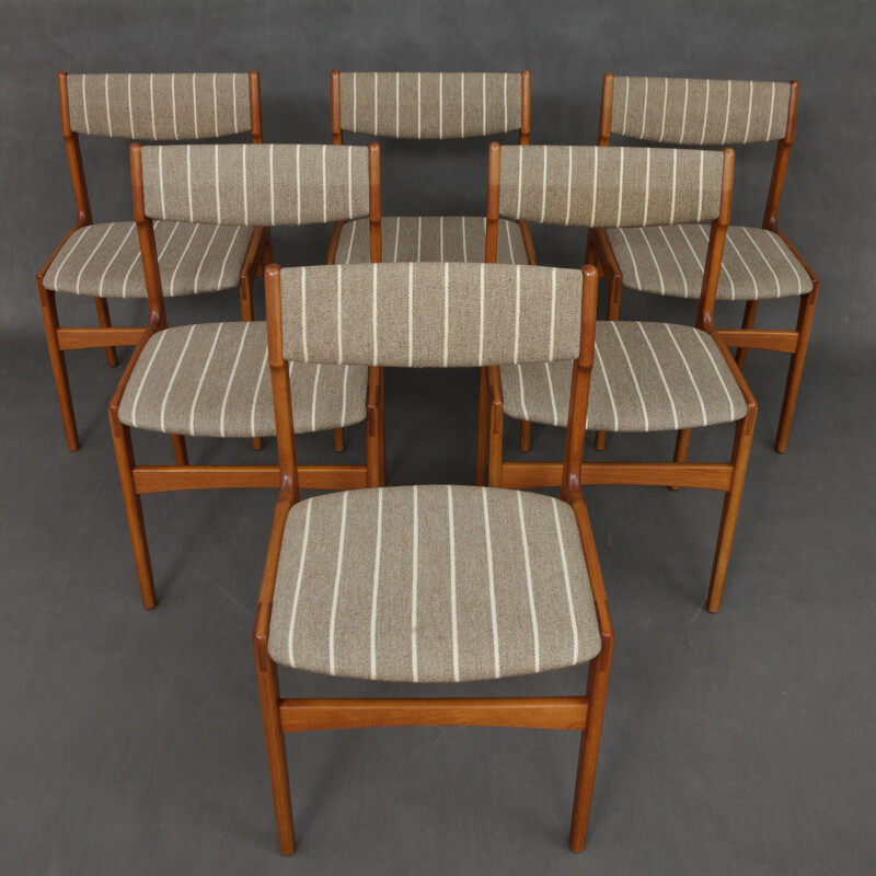 Set of 6 striped chairs in teak and wool - 1960s