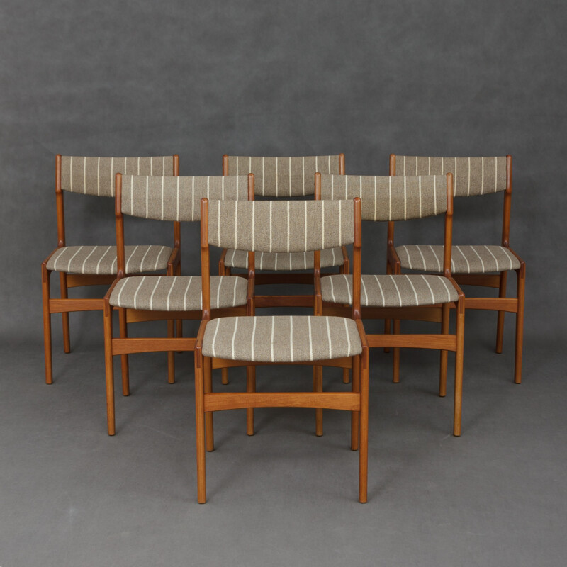 Set of 6 striped chairs in teak and wool - 1960s