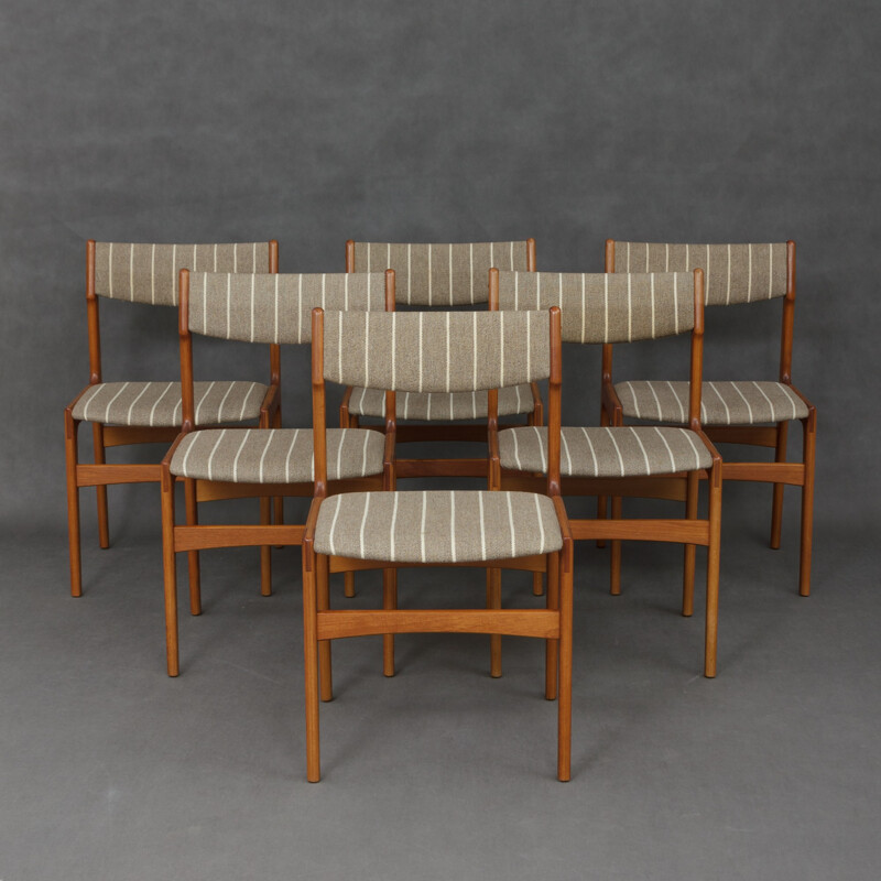 Suite de 6 chaises striées en teck et laine - 1960