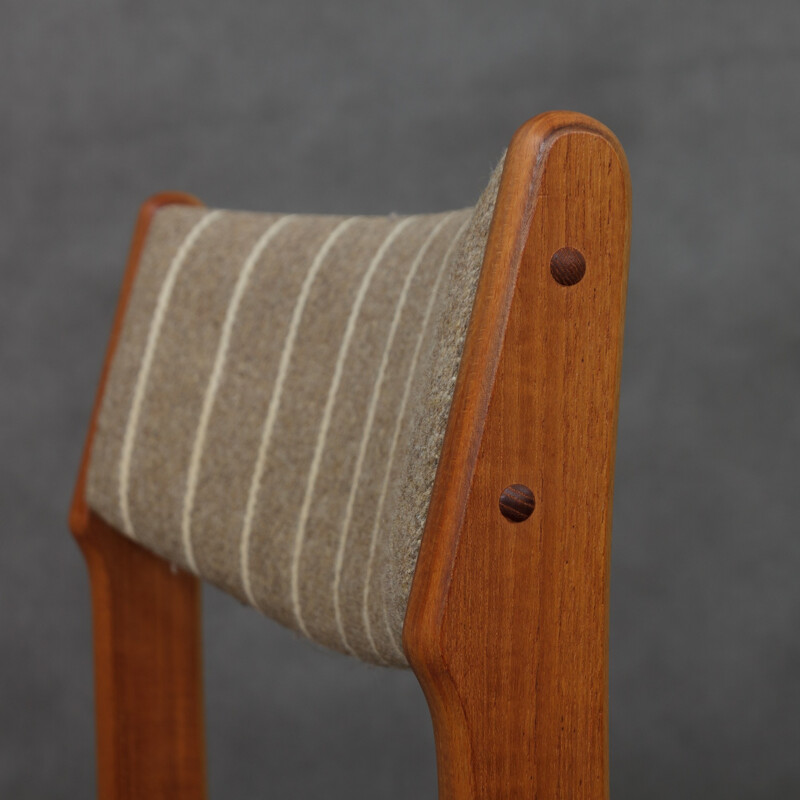 Set of 6 striped chairs in teak and wool - 1960s