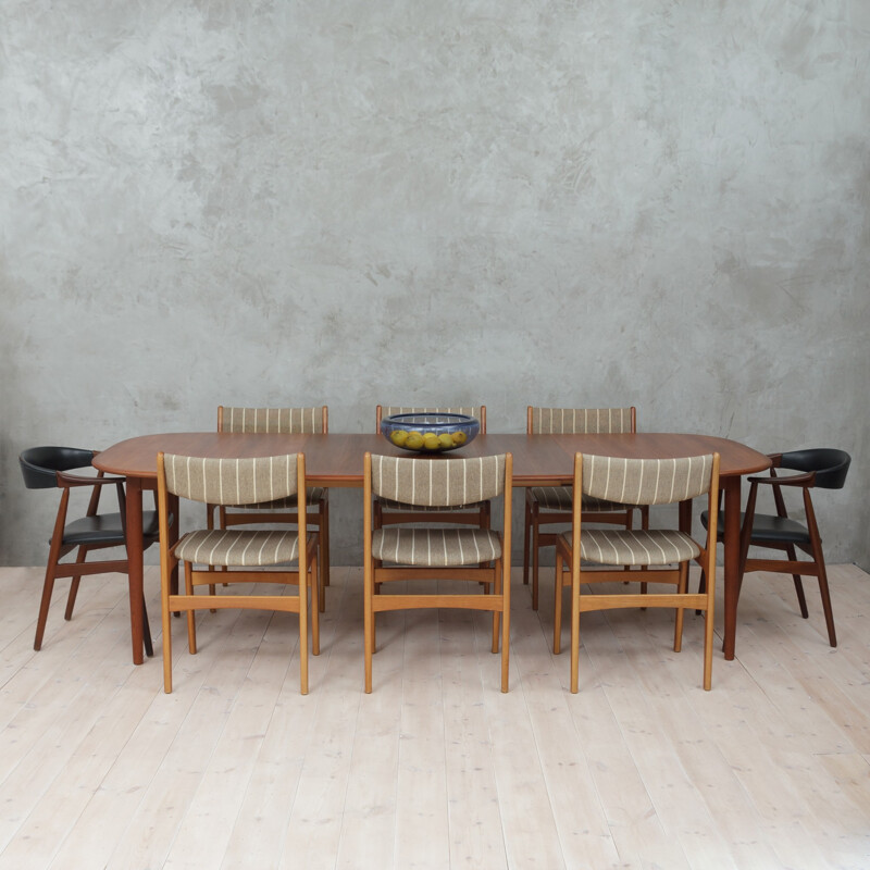 Set of 6 striped chairs in teak and wool - 1960s