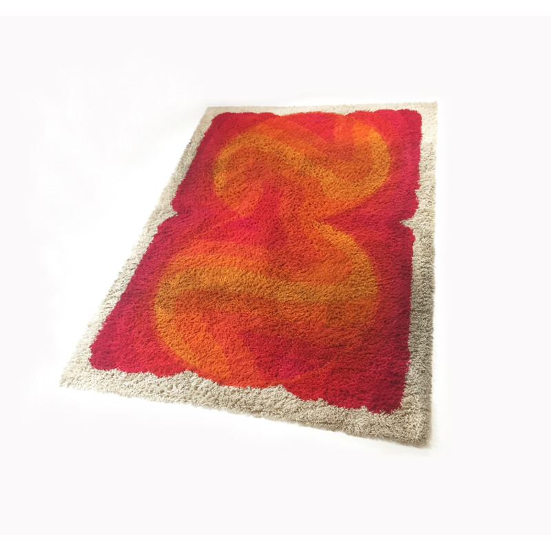 Vintage Modernist Multi-Color High Pile Rya Rug for Desso - 1970s