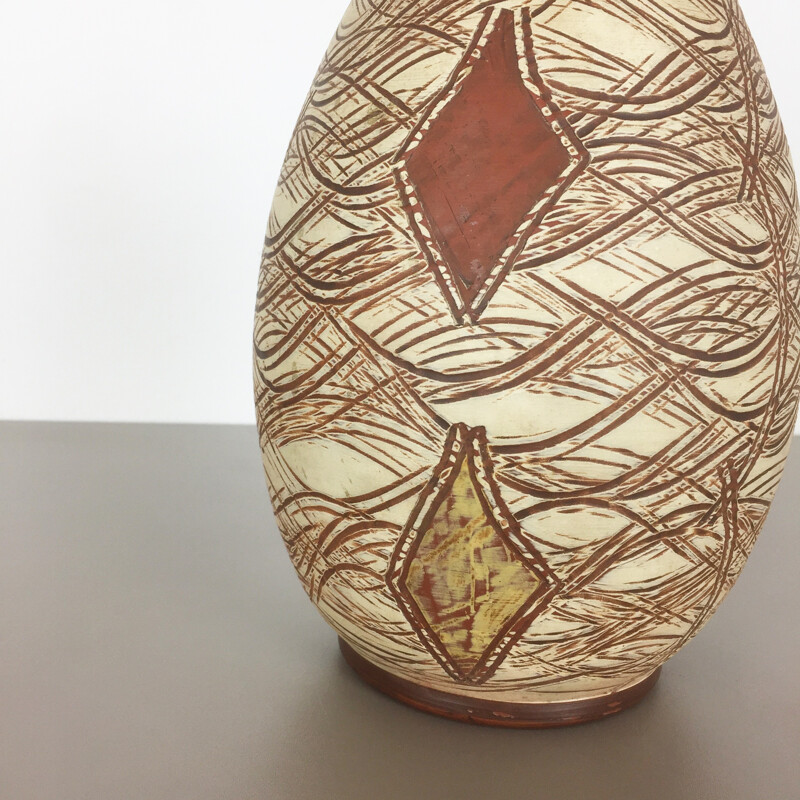 Jarrón de cerámica vintage de Sawa Ceramic Sgraffito, Alemania 1960