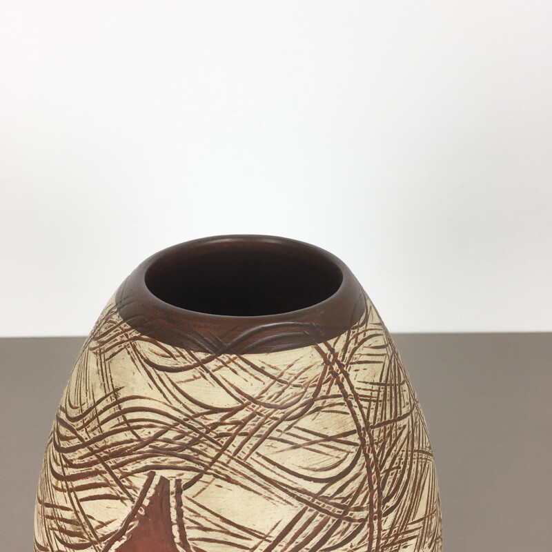 Vaso in ceramica vintage di Sawa Ceramic Sgraffito, Germania 1960