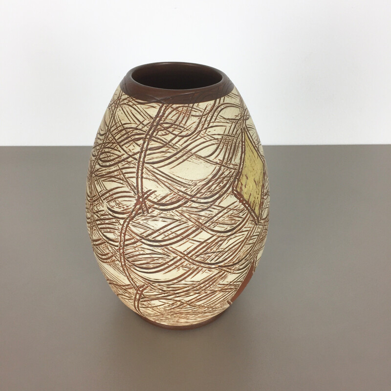 Vintage vaso de cerâmica da Sawa Cerâmica Sgraffito, Alemanha 1960