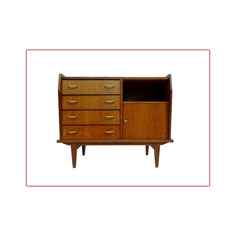 French mid-century highboard in renovated wood - 1960s