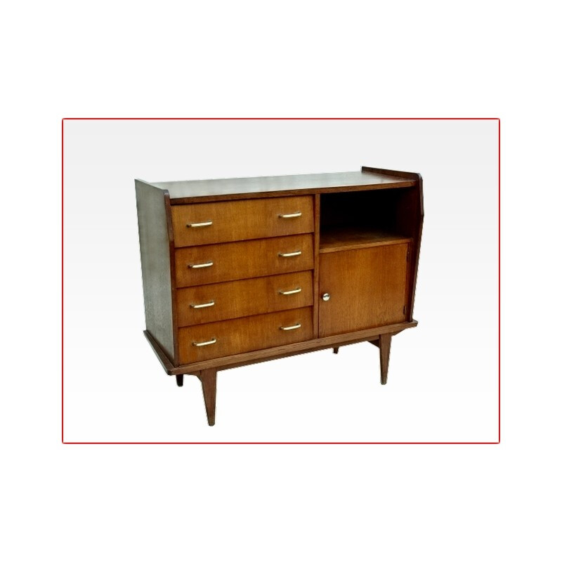 French mid-century highboard in renovated wood - 1960s