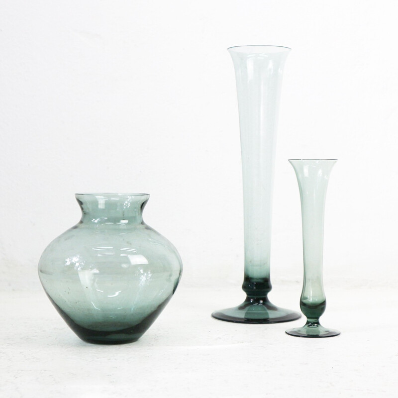 Lot de vases en verre fumé vintage de Wilhelm Wagenfeld pour WMF - 1950