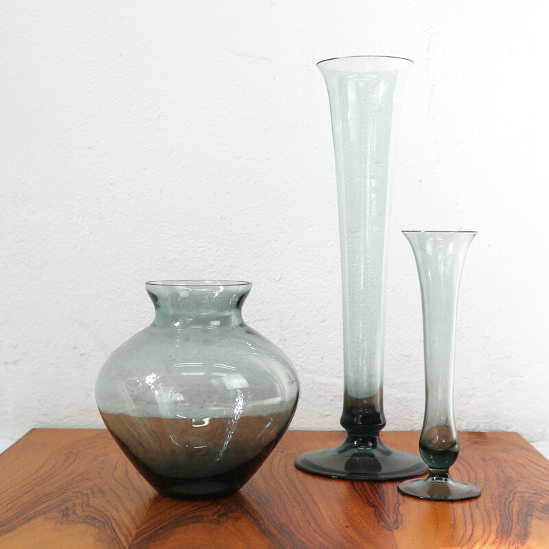 Mixed lot of smoked glass vases by Wilhelm Wagenfeld for WMF - 1950s