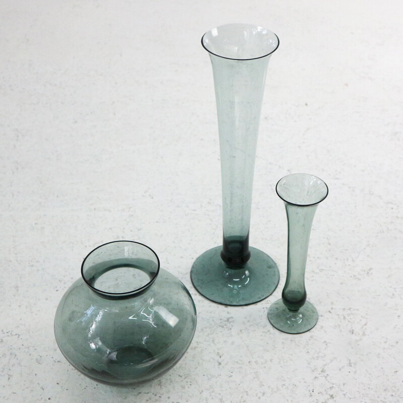 Lot de vases en verre fumé vintage de Wilhelm Wagenfeld pour WMF - 1950